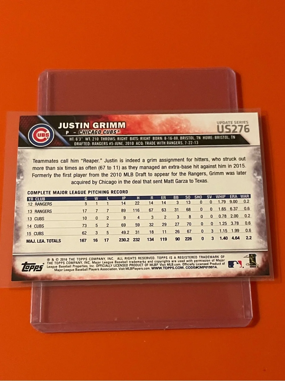 Justin Grimm #US276 2016 Topps Baseball Trading Card